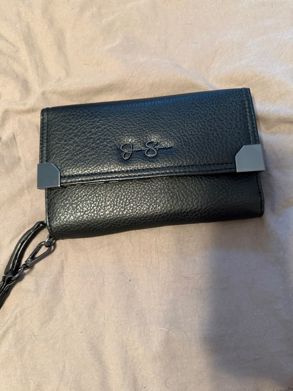 Jessica Simpson Black Pebbled Leather Wristlet Wallet